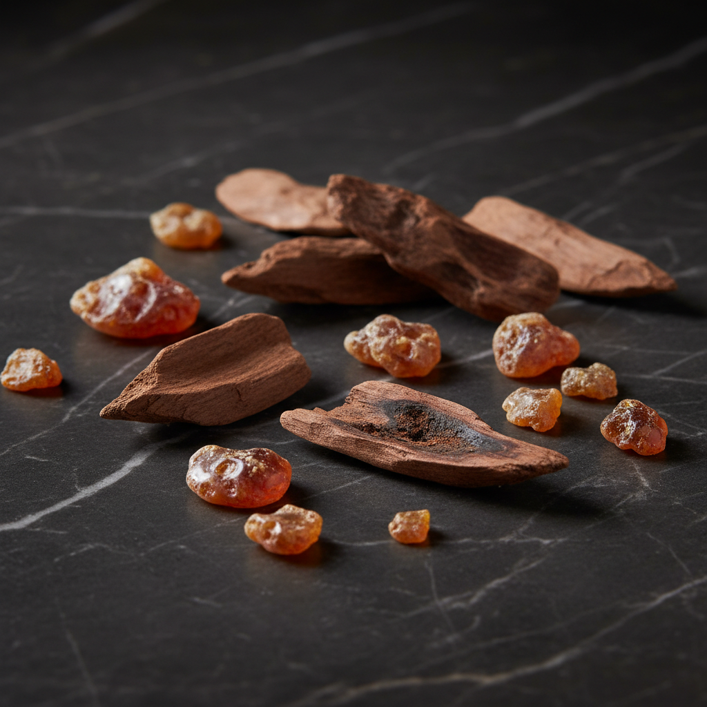 Oud wood chips and resin