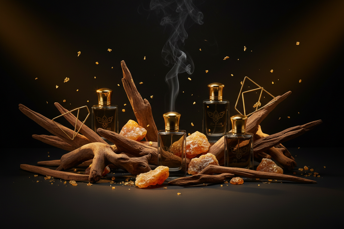 Sandalwood pieces and musk pods